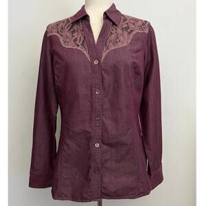 Noble Outfitters Shirt Women’s Sz M Bluegrass Button Up Lace Overlay Western Top